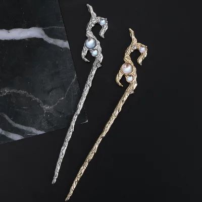 Retro Women's Hair Accessories, Hairpins with Hemp Face, Cool and Inlaid with Dead Branches