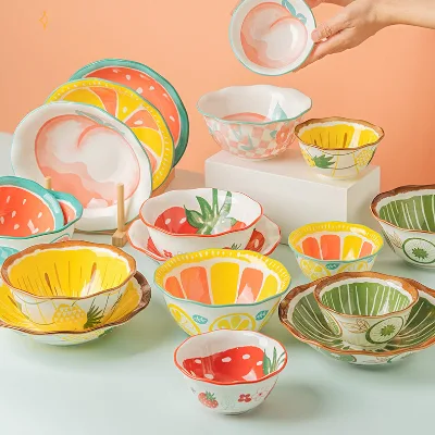 Large Ceramic Bowl Household Noodle Salad Bowl Factory Wholesale Creative Design Ceramic Plate Bowl Tableware