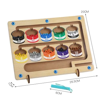 Magnetic Color and Number Maze Wooden Magnet Color Sorting and Learning Counting Puzzle Game Board