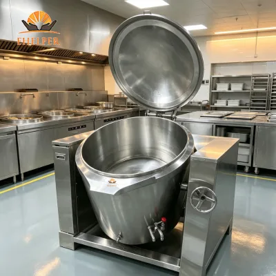 CE Approved Commercial Tilting Cooking Pan 45° Flameout Protection Reset Heating Function Hotel Canteen Kitchen Equipment