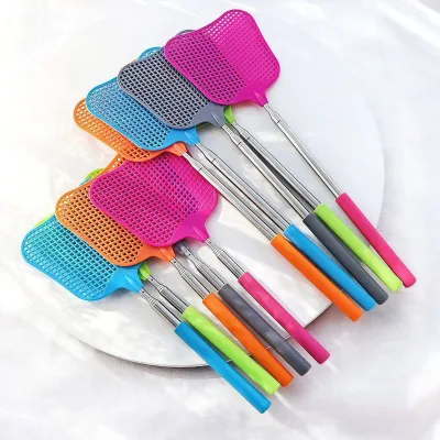 Solid Retractable Plastic Fly Swatter Manual Telescopic Handle for AMZ Explosions Household Not Rotten Plantain Accessory