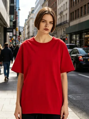 Men's 100% Cotton 270Gsm Heavyweight Oversized T-Shirt Custom Logo Solid Pattern Thick Collar Boxy Fit High Quality Neck