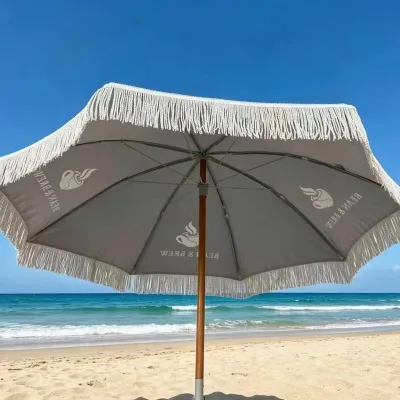 Heavy Duty Parasol Restaurant Umbrella 8 Reinforced Ribs Thick Wood Pole High Traffic Outdoor Patio for Reliable Choice Factory