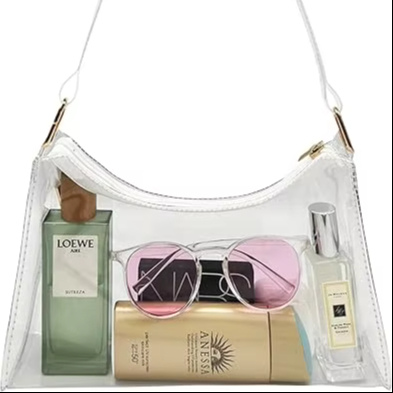 Low Moq Transparent Waterproof Travelling Fashion Clear PVC Tote Bag Custom Logo Printed Transparent Tote Bags