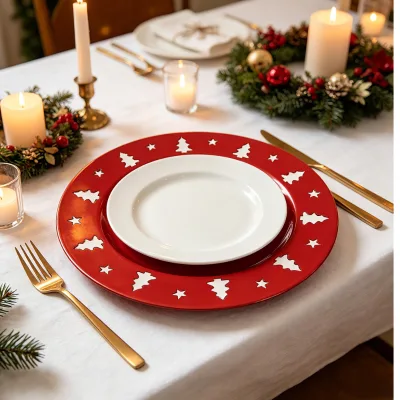 Christmas Charger Plate With Cutout Tree and Star Design Decorative Serving Plate for Holiday