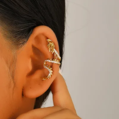 Lucky Year of Dragon Shape Without Piercing Ear Cuff Jewelry Non-Pierced Clip-on Earrings for Women and Men Fashion Accessories