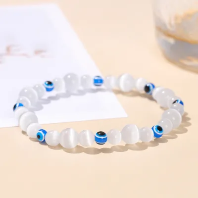 High-Quality Cat's Eye Evil Eye Protection Bracelet 4mm 6mm Natural Healing Crystal Amulet Beaded Jewelry