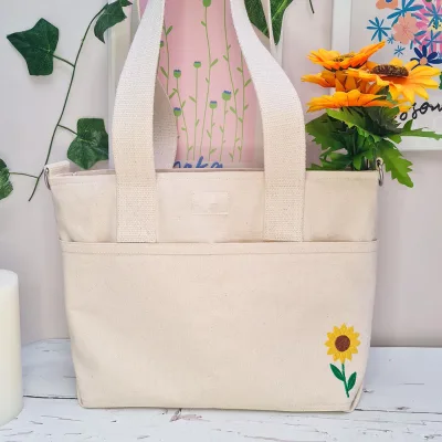 Custom Size Logo Design Durable Cotton Canvas Zipper Women Daily Shoulder Underarm Book Bag with Removable Crossbody Strap