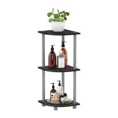 Furinno TURN-N-TUBE Corner Shelf 3-Tier Open Contemporary Space-Saving Bookshelf for Living Room Bedroom Home Office Black/Grey