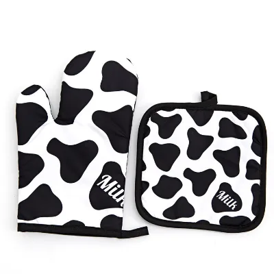 Cross-Border Kitchen Gloves Thickened Polyester Printed High Temperature Resistant Baking Heat Insulation Cooking