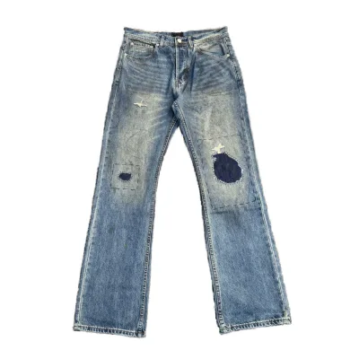 Daily Casual Cotton Denim Jeans Vintage Distressed Craft Relaxed Fit Washed Distressed Loose Straight Leg Mens Jeans