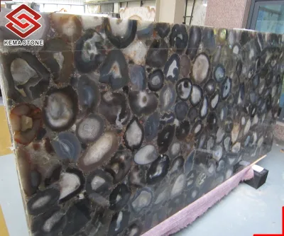 Modern Custom Size Brazilian Natural Polished Grey Agate Stone Slab Latest Arrival for Dining Floor Kitchen Bathroom Use on Sale