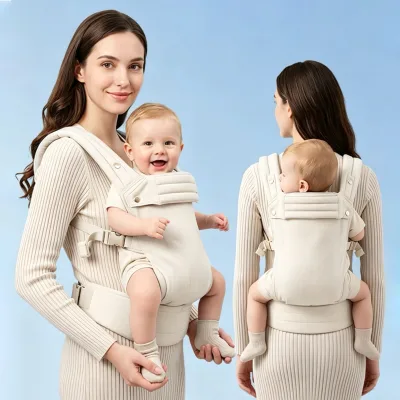 Safe Ergonomic Baby Carrier Soft Cotton Breathable Infant Backpack Adjustable Waistband Baby Wrap for Outdoor Use