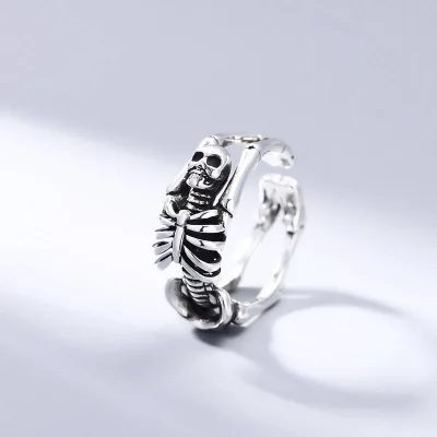 Anniversary Open Adjust Skull Style Antique Silver Rings 925 Sterling Couple Rings for Men