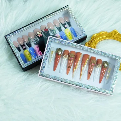 Custom Luxury Empty Fake Nails Package Magnetic Gift Box Fancy Artificial Empty Press on Nails Box with Diamond