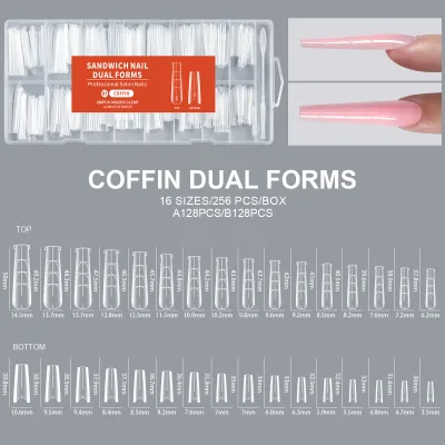Dual Sandwich Press-On Plastic Nail Extensions Molds 256pcs No Paper Forms Needed Fast Extension for French Nails Manicure