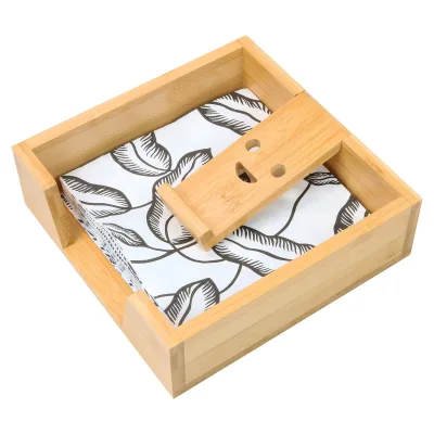 Bamboo Flat Napkin Holder Paper Collection Dispenser for Table Kitchen Dinning Tissue Holder Decorative for Bathroom Bedroom
