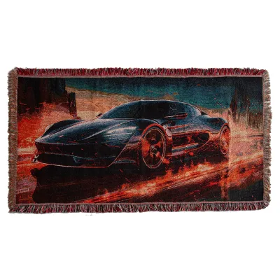 Custom Lazy Cat Sports Car Jacquard Woven Throw Tassel Recycled Polyester Cotton Four Seasons Portable Folded Outdoor Tapestry