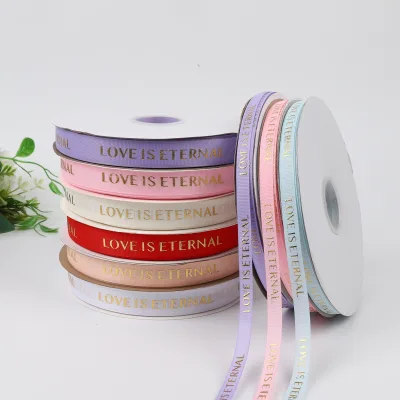 Hot Stamping Grosgrain Ribbon Roll with Gold Foil,Polyester Ribbon for Floral Wrapping,Gift Packaging, Hair Accessories & Crafts
