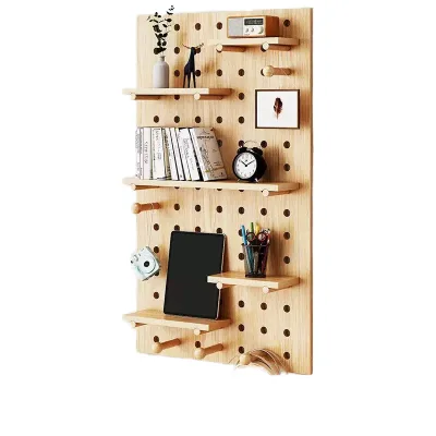 Pegboard Combination Kit, Wood Perforated Board, Wall-Mounted Display Peg Board, Storage Rack with Small Wooden Stick for Garage