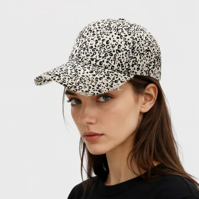 Leopard Print Washed Frayed Cotton Baseball Cap Retro Streetwear Duckbill Hat Adjustable Sun Hat for Women