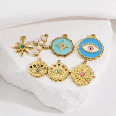 Charms Pendant 18K Gold Plated Necklace Summer Ocean Beach Gemstone Natural Stone Stainless Steel for Women Men
