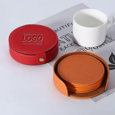 PU Coaster Set, Heat Resistant Round Drink Mats for Coffee Shops and Cafes, Print Logo Gift
