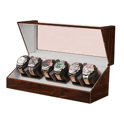 Source Factory Walnut Watch Winder 6+0 Automatic Wooden Gift Box Protective Wooden Storage for Mechanical Watches Cross-Border