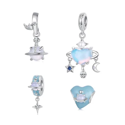 New Arrival Enamel Transparent Plated White Gold Sterling Silver Cz Colorful Planet 925 Silver Pendant Diy Bracelet