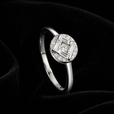 Ready Stock 925 Sterling Silver Staggered Baguette Ring Round CZ Pave Women Dainty Modern Jewelry Wholesale