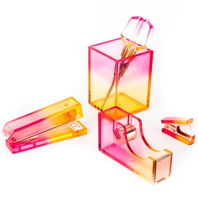 Customizable Acrylic Desk Accessories Stationery Stapler Organizer Desk Set for Home or Office