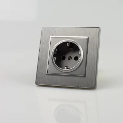 EU Standard 16A Single Gang Aluminum Panel Plugs and Sockets Euro Electrical Wall Socket