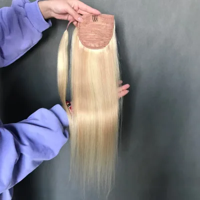 100% Human Hair Extensions Double Drawn Wrap Around Drawstring Ponytail Straight and Water Wave Styles Machine Double Weft