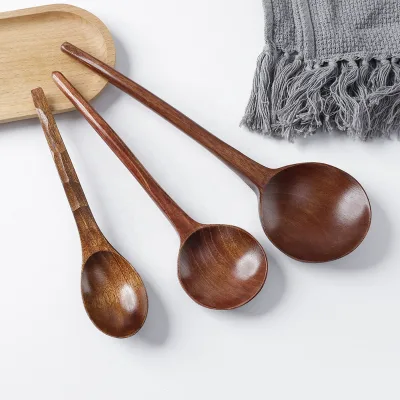 Long-Handle Wooden Serving Spoon Bamboo Flatware Set for Salad Wedding and Camping Use Safe Stocked Item for Giveaways