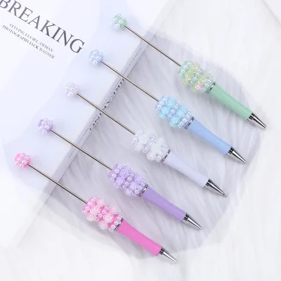 Wholesale Rose Design Acrylic Ballpoint Pen Hand-Beaded with Pearl Rhinestone and Plastic Beads