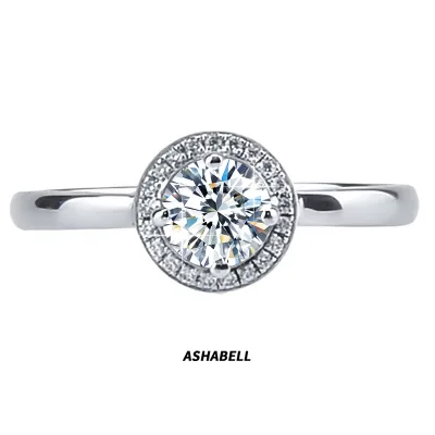 Pass Diamond Tester Moissanite Diamond Ring Round Group Diamond 4 Prong Wedding Ring Silver Plated Women's Sterling Silver