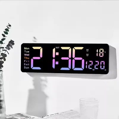 Multifunctional Home Decor Large Screen Remote Control Digital Electronic Color Wall Clockwith Temperature Week and Calendar