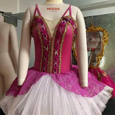 Professional Pink Ballet Tutu for Adults Stage Dance Costume for Girls Western Style for Training and Wear