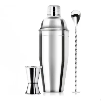 Professional Bartender Stainless Steel Classic Cocktail Shaker Kit Strainer Jigger Muddler 1L Capacity for Hotel Bar Supplies