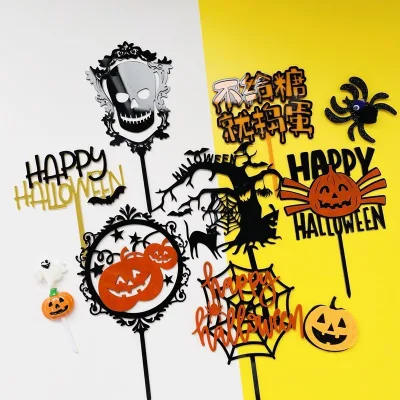 Acrylic Halloween Cake Topper Gold Orange Black Premium Lucite Laser Cut Happy Halloween Skeleton Spider Popular Decorations