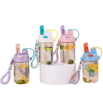 Cartoon Character Children's Straw Cup Double Drinking Summer High Beauty Female Student Water Bottle New Plastic Kids'