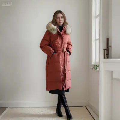 New Natural Thick Warm 90% White Duck Down Coat Women Real Big Fur Collar Belt Loose Detachable Fur Hoody Long Winter Jacket