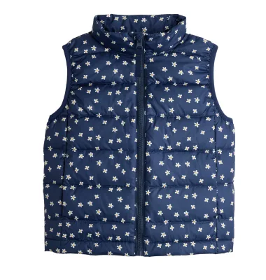 Baby Girls' Floral Print Autumn/Winter Quilted Vest with Zipper Closure Windproof & Eco-Friendly Front Pocket
