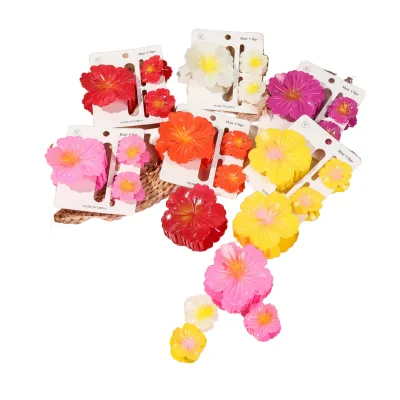 Girls Hairpin Simple Flower Gradient Hibiscus Daisy Hair Clip Plastic Shark Hair Accessory Sweet Accessory