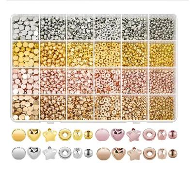 2160 Pieces Gold Spacer Beads Set Assorted Round Star Gold Beads for Bracelet Jewelry Making