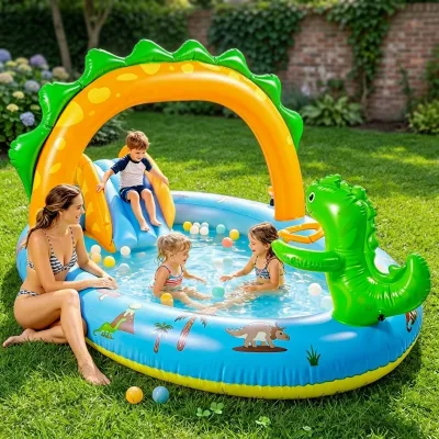 Customized Inflatable Dinosaur Children's Play Pool with Slide & Sprinkler