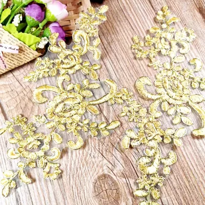 Wedding Dress Embroidery Applique Flower Pairs Handmade DIY Bride Headwear Material White Red Black Lace Garment Accessories