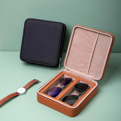Luxury Rectangle Sunglasses Case Made of PU Leather Portable Eyewear Case for Men and Women