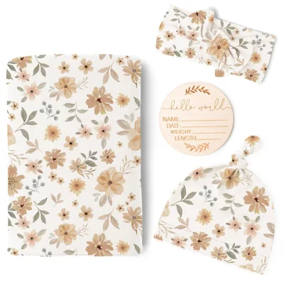 Knitted Jacquard Baby Swaddling Wrap Blanket Set Newborn Polyester Cotton Solid Color
