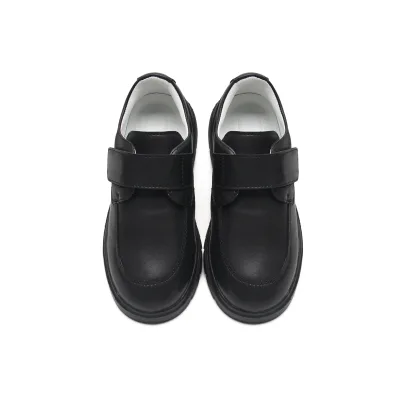 Wholesale Black Synthetic Leather Student Shoes Unisex Wide Toe Box Hook and Loop Casual Flats Lightweight Daily Wear